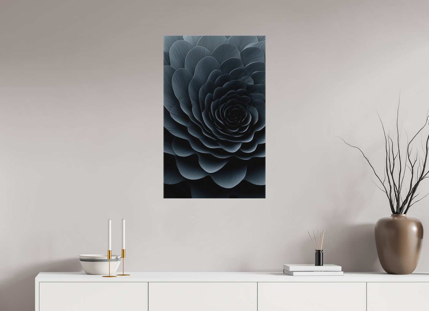 20 x 32.1″, Textile on Canvas Dark Flower