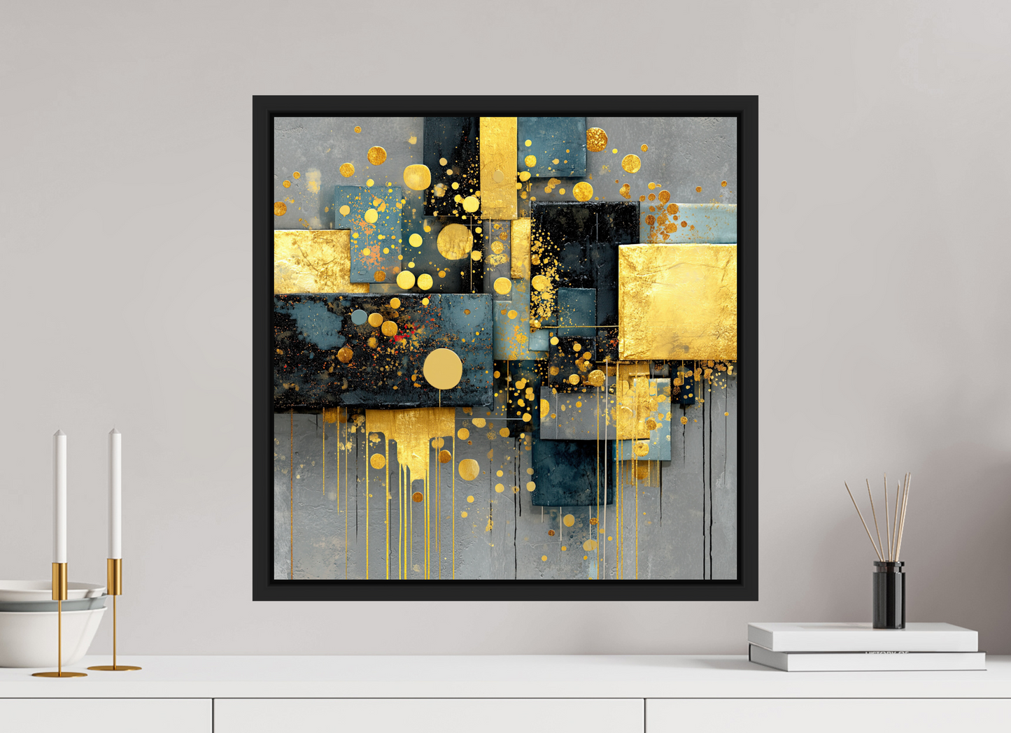 20 x 20″, Fine Art Print on Aluminum Dibond with Boarder Abstract Gold
