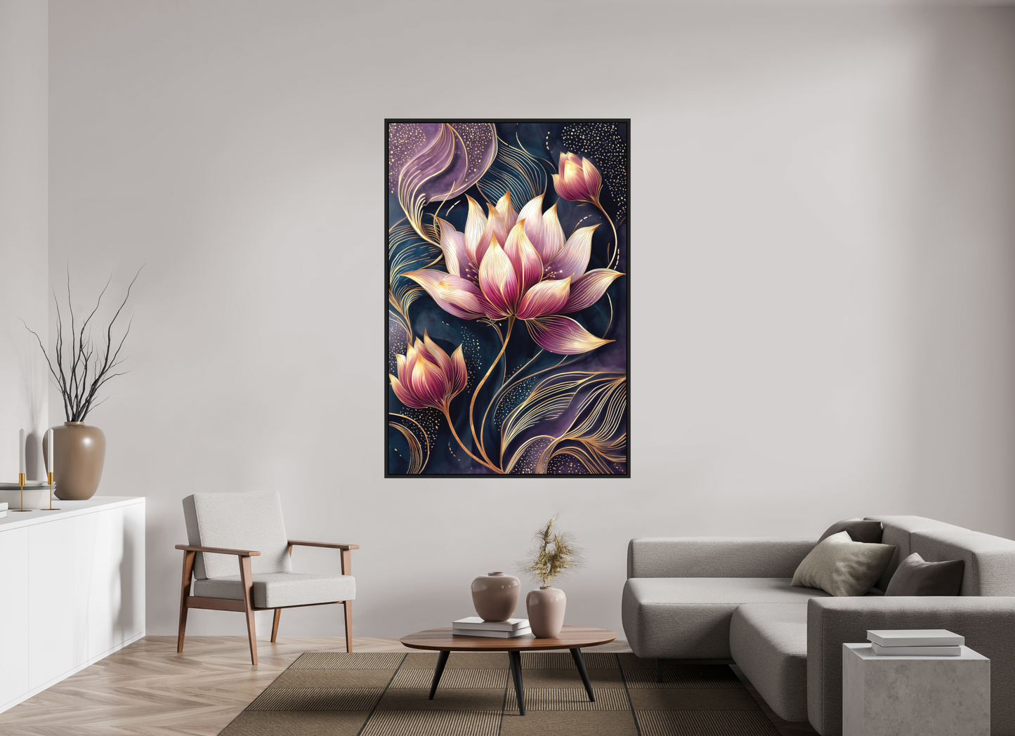 47 x 69.5″, Photo Print on Aluminum Backing with boarder Art Deco Purple Lotus