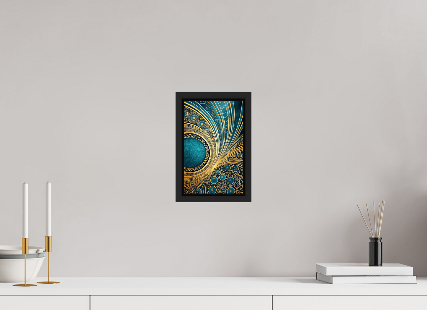 6 x 9.4″, Fine Art Print on Aluminum Dibond with Boarder Art Deco Teal 2