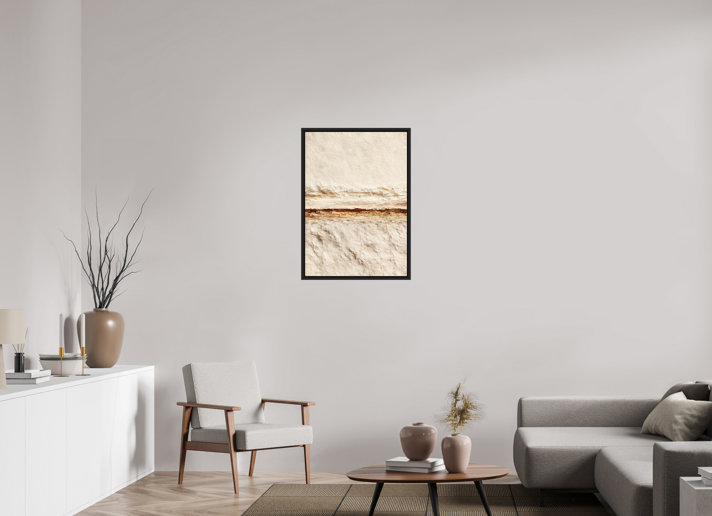 ISO A1 (59,4 x 84,1 cm), Fine Art Print on Aluminum Dibond with Boarder Desert Line