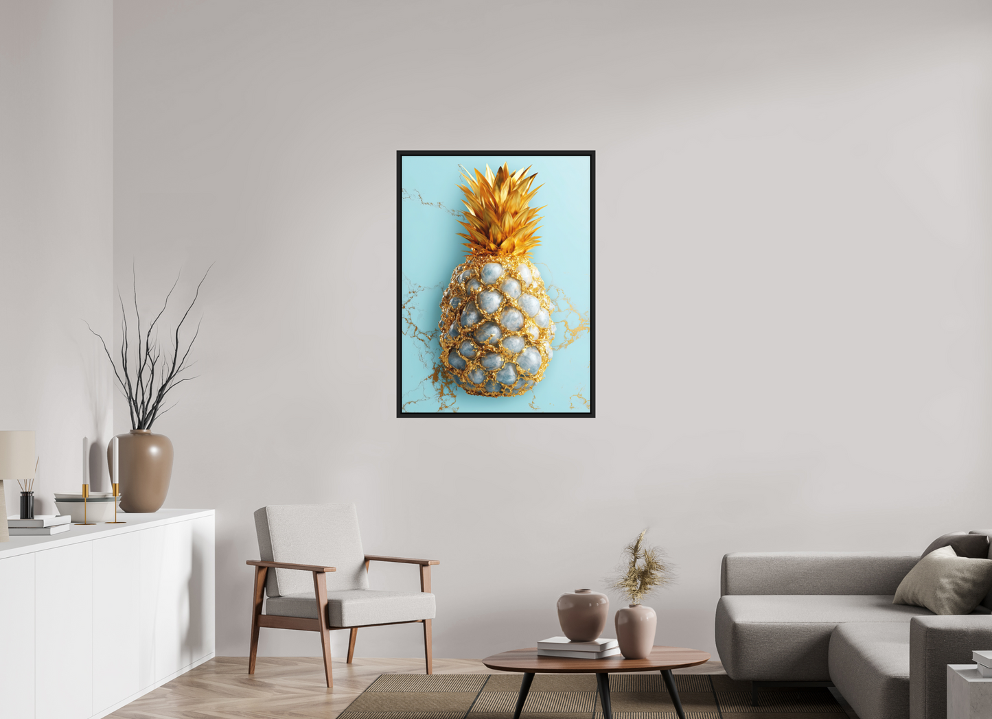31 x 42.3″, Photo Print on Aluminum Backing with boarder Gold Pineapple