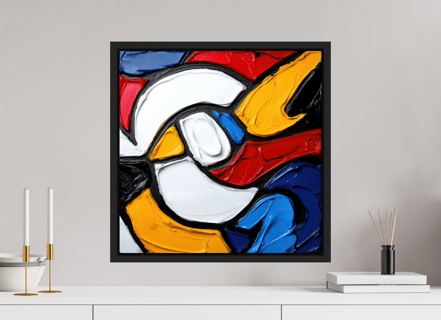 20 x 20″, Fine Art Print on Aluminum Dibond with Boarder Abstract Paint Bird