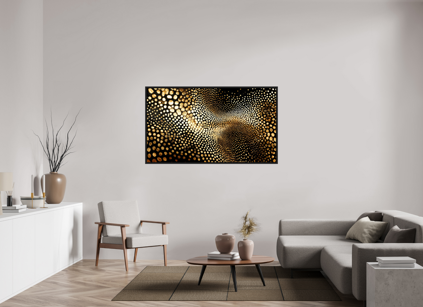 62.9 x 36″, Fine Art Print on Aluminum Dibond with Boarder Gold Dot Wave