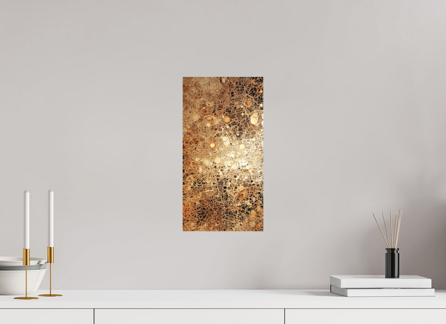 8 x 15.3″, Photo Print on Aluminum Backing Gold Leather