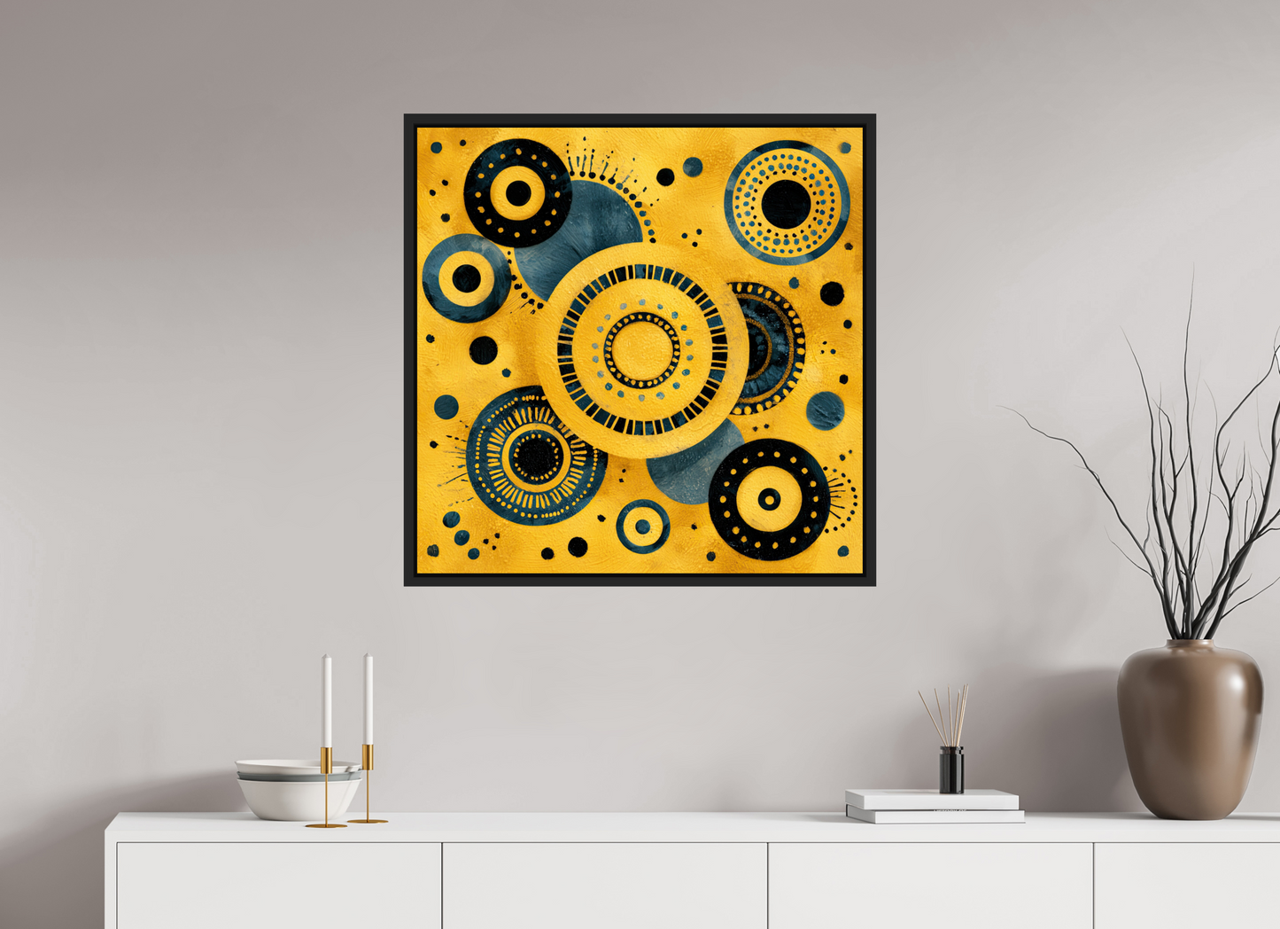 30 x 30″, Fine Art Print on Aluminum Dibond with Boarder Yellow & Blue