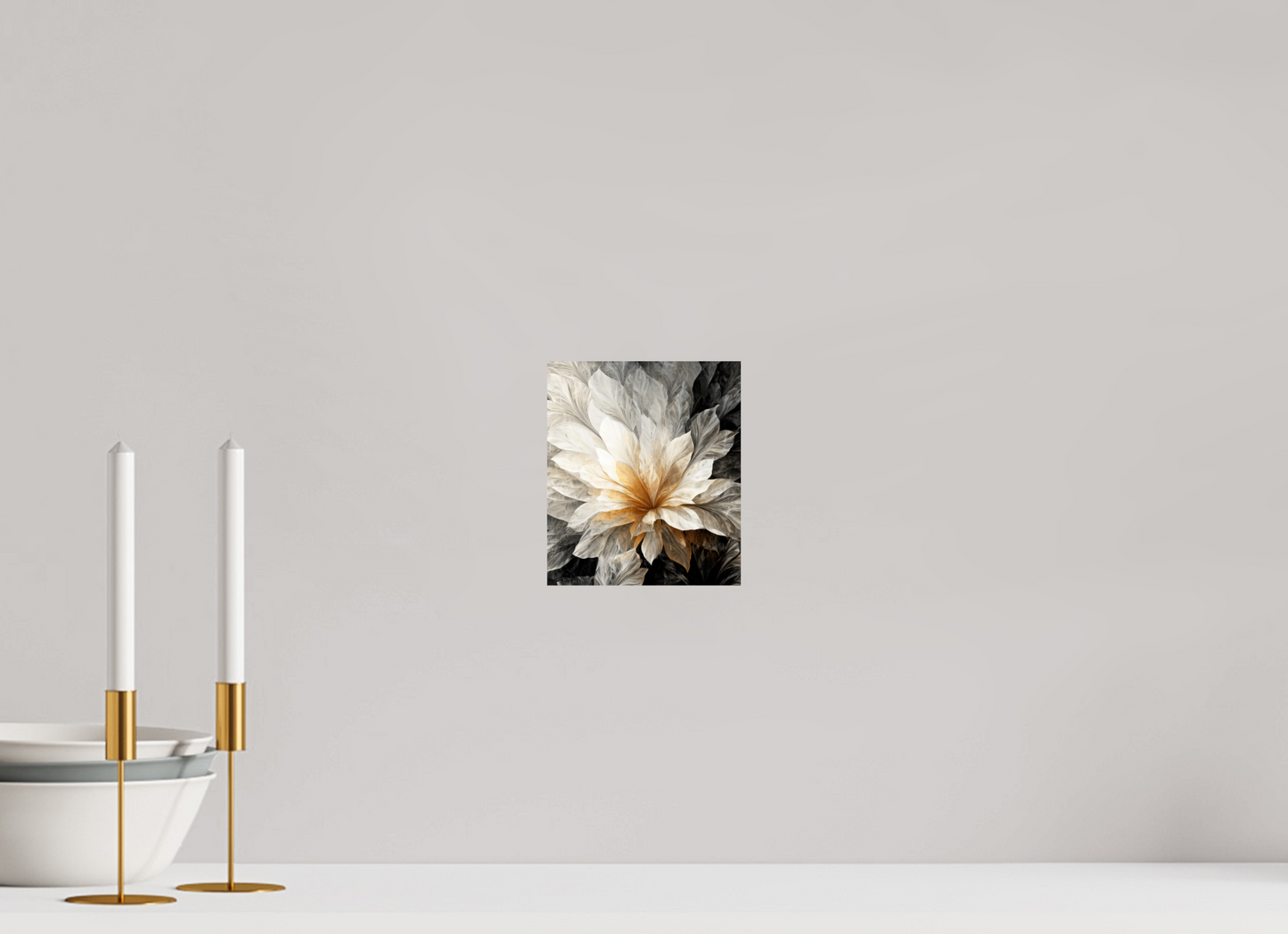 6 x 6.9″, Fine Art Print On Aluminum Dibond White & Gold Flower 1