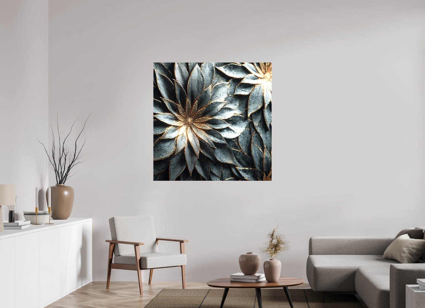 45 x 45″, Glossy Canvas Modern Flowers