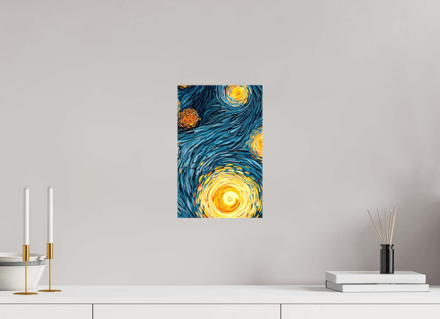 8 x 12.7″, Glossy Canvas Abstract Blue & Yellow Swirls 2
