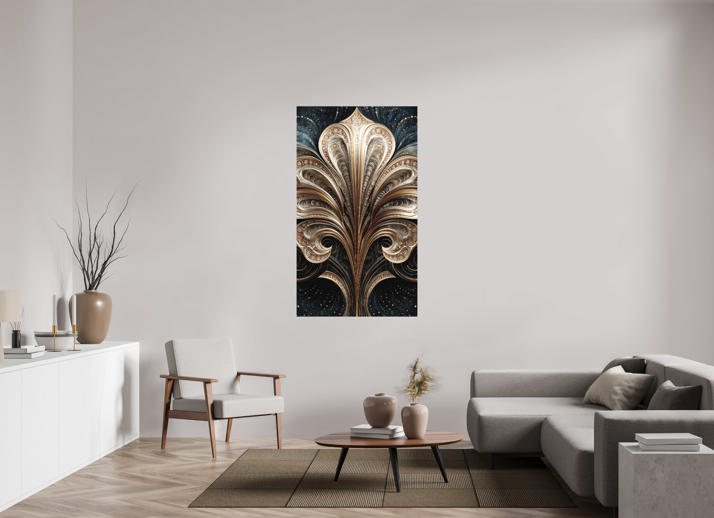 35 x 60.9″, Photo Print on Aluminum Backing Art Deco Abstract Flower 1