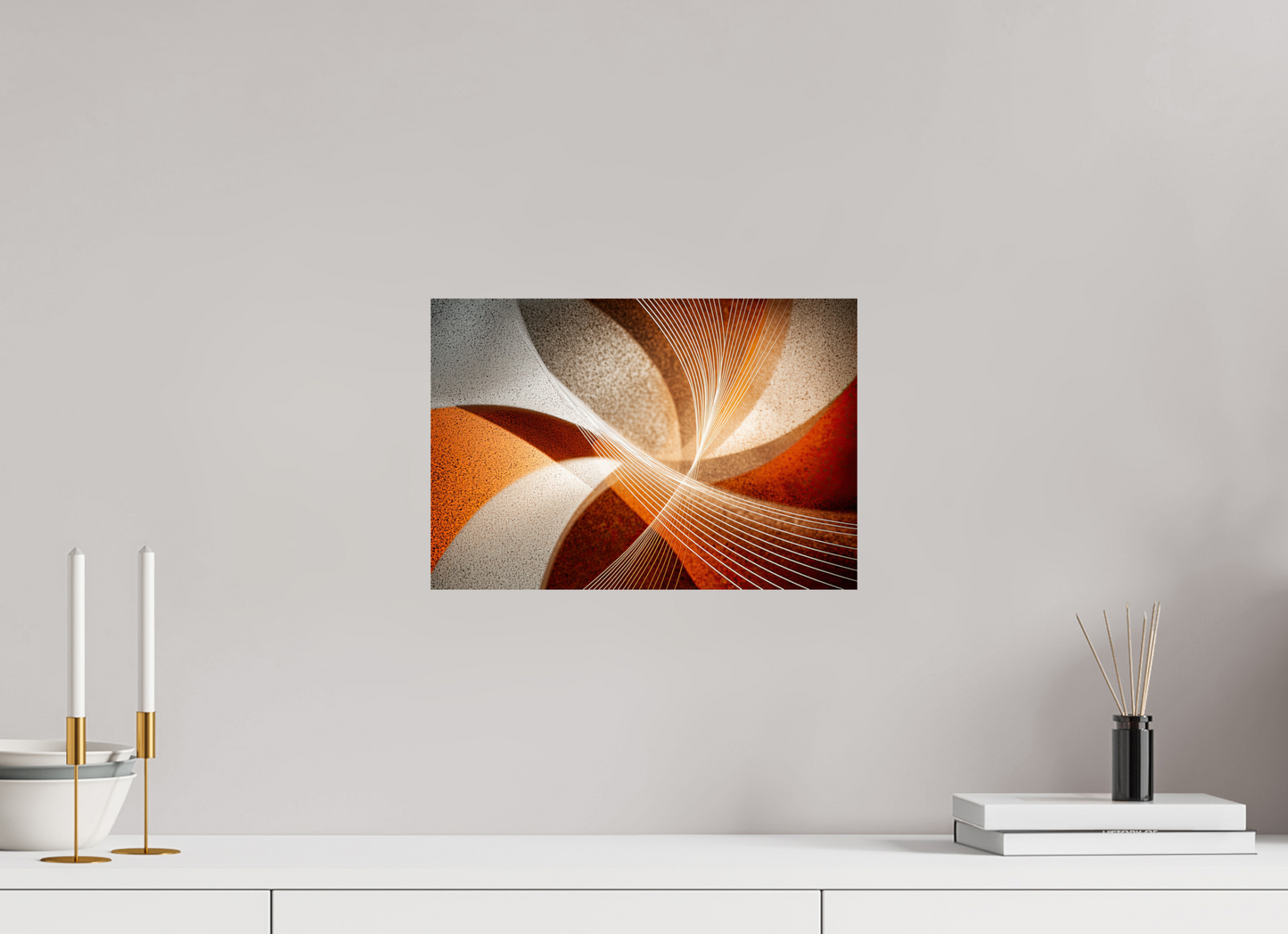 14.6 x 10″, Fine Art Print On Aluminum Dibond Orange & White Swirl