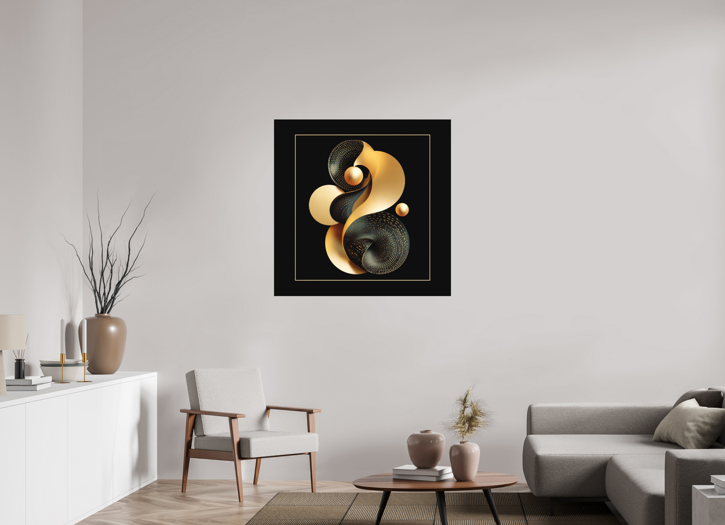 40 x 40″, Photo Print on Aluminum Backing Abstract Black & Gold