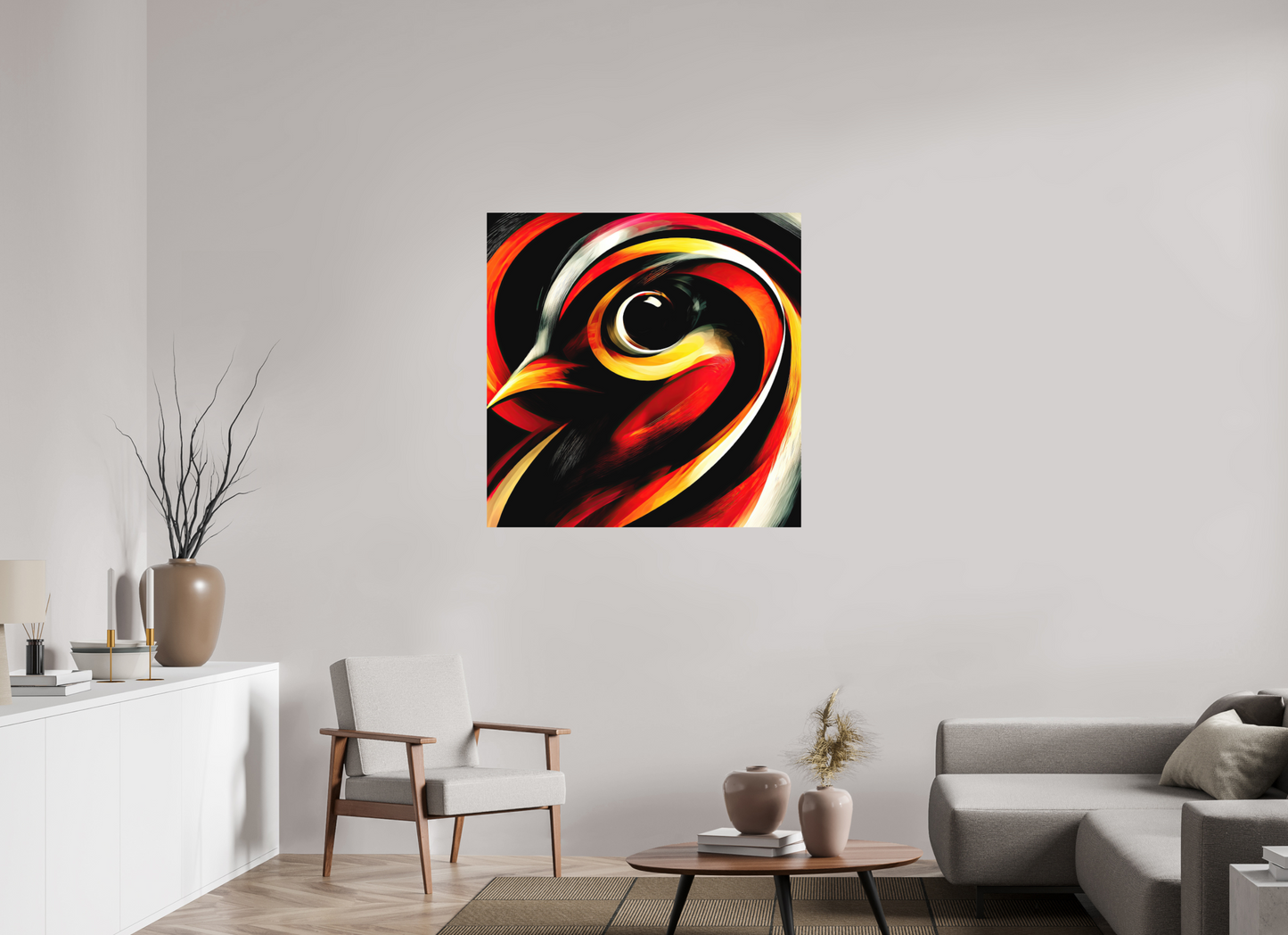 40 x 40″, Photo Print on Aluminum Backing Abstract Bird