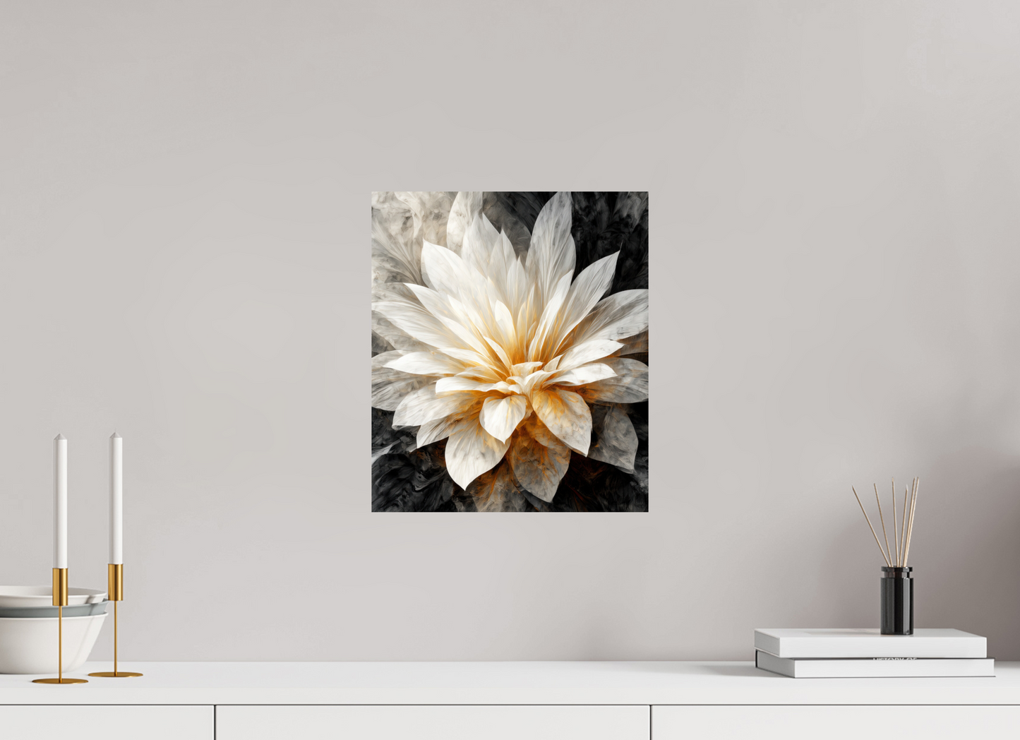 12 x 13.9″, Fine Art Print On Aluminum Dibond White & Gold Flower 2