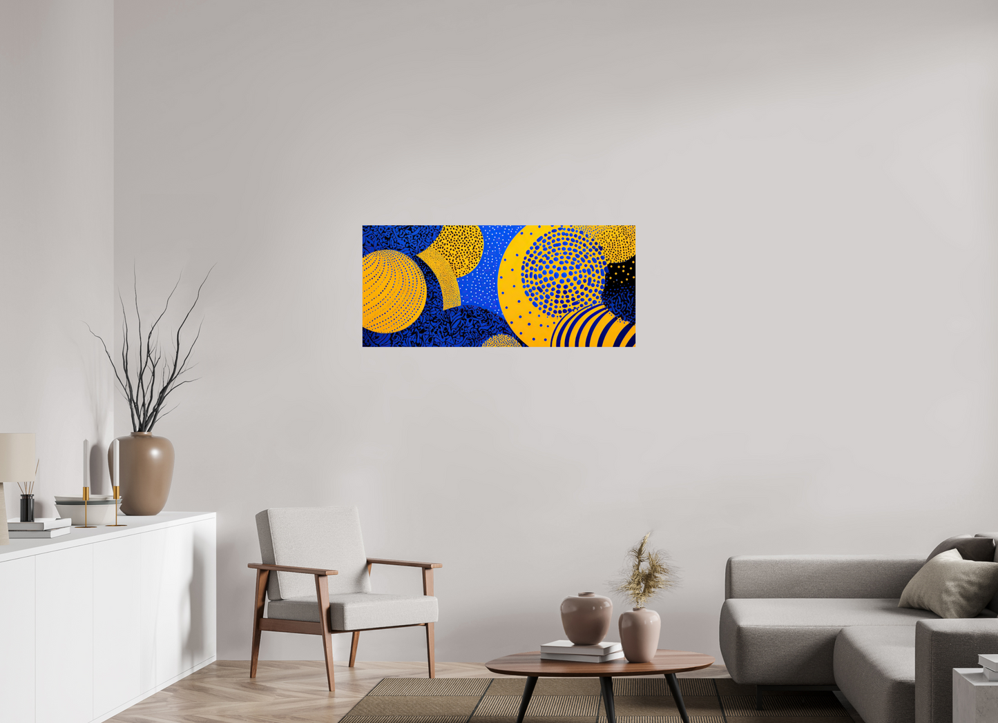 44.8 x 20″, Fine Art Print On Aluminum Dibond Yellow & Blue 2