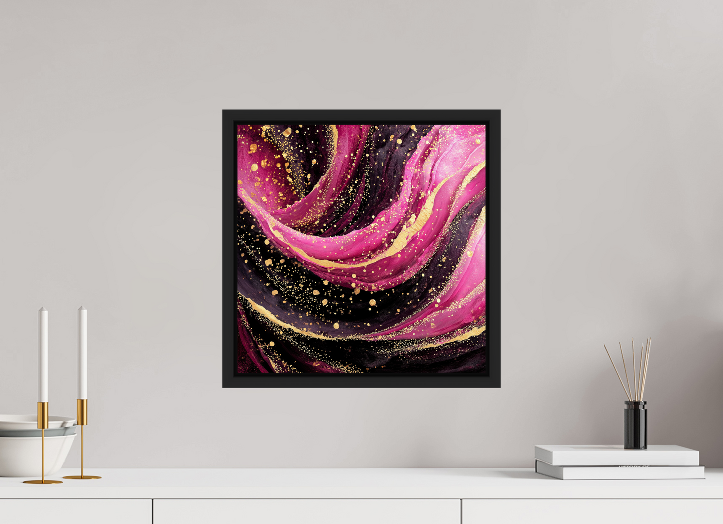 15 x 15″, Fine Art Print on Aluminum Dibond with Boarder Pink & Gold