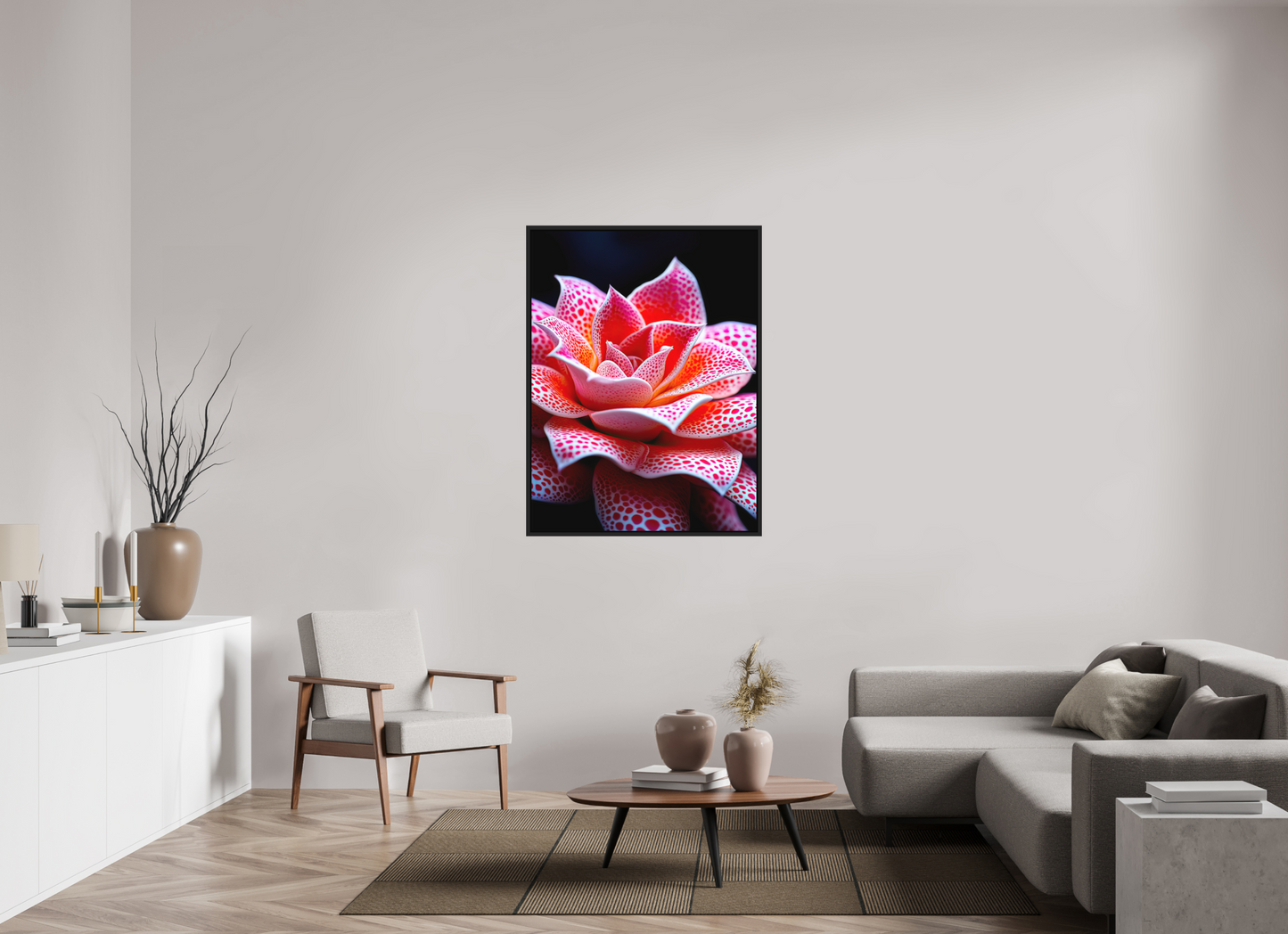 36 x 48″, Photo Print on Aluminum Backing with boarder Red Dot Flower