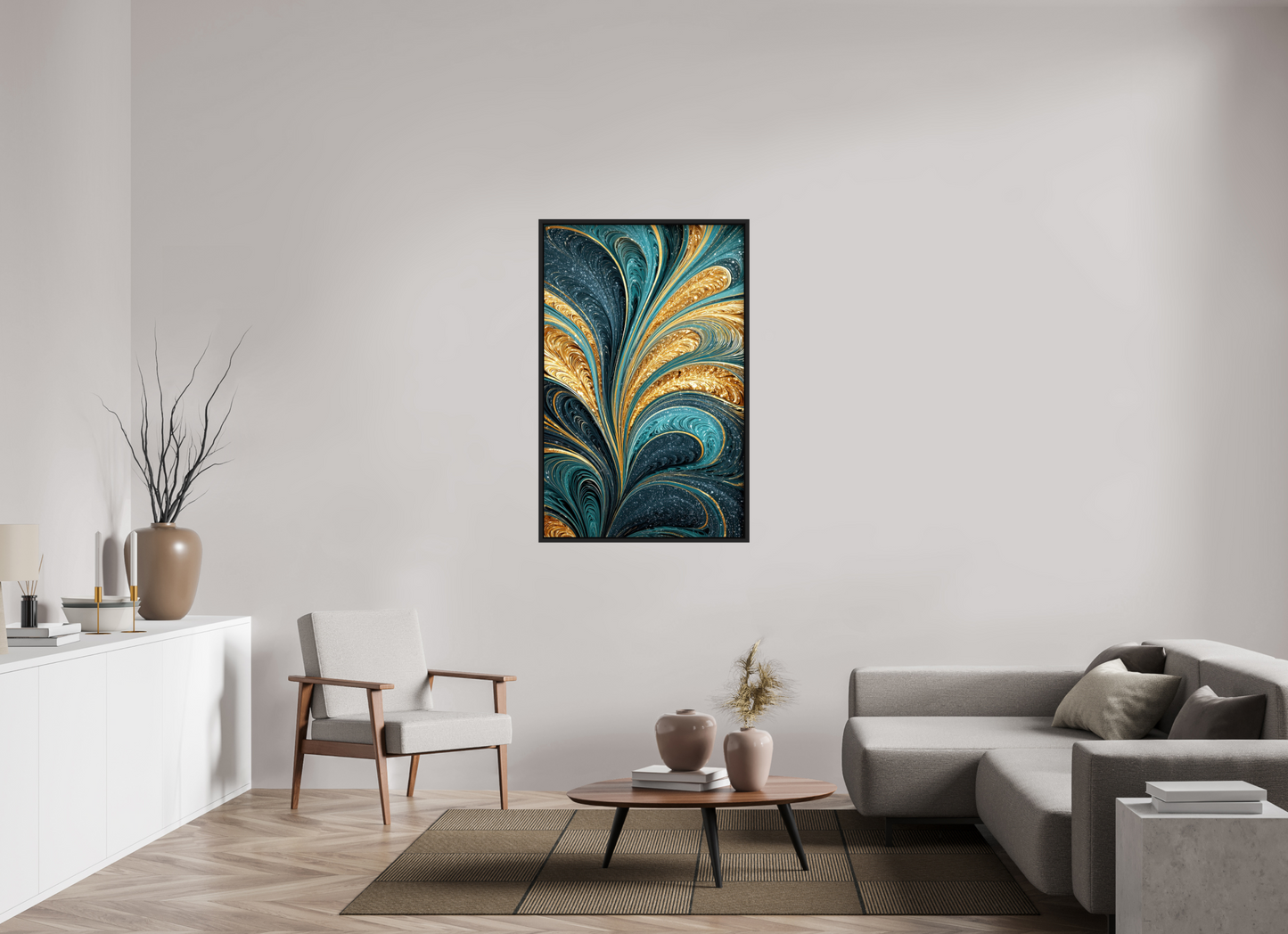 32 x 50″, Fine Art Print on Aluminum Dibond with Boarder Art Deco Swirl