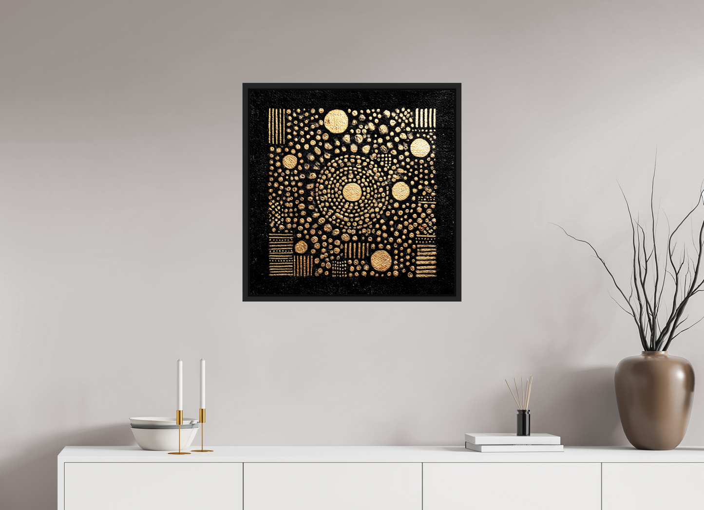 25 x 25″, Fine Art Print on Aluminum Dibond with Boarder Gold QR