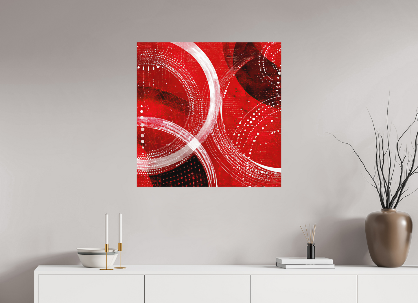 30 x 30″, Photo Print on Aluminum Backing Red & White