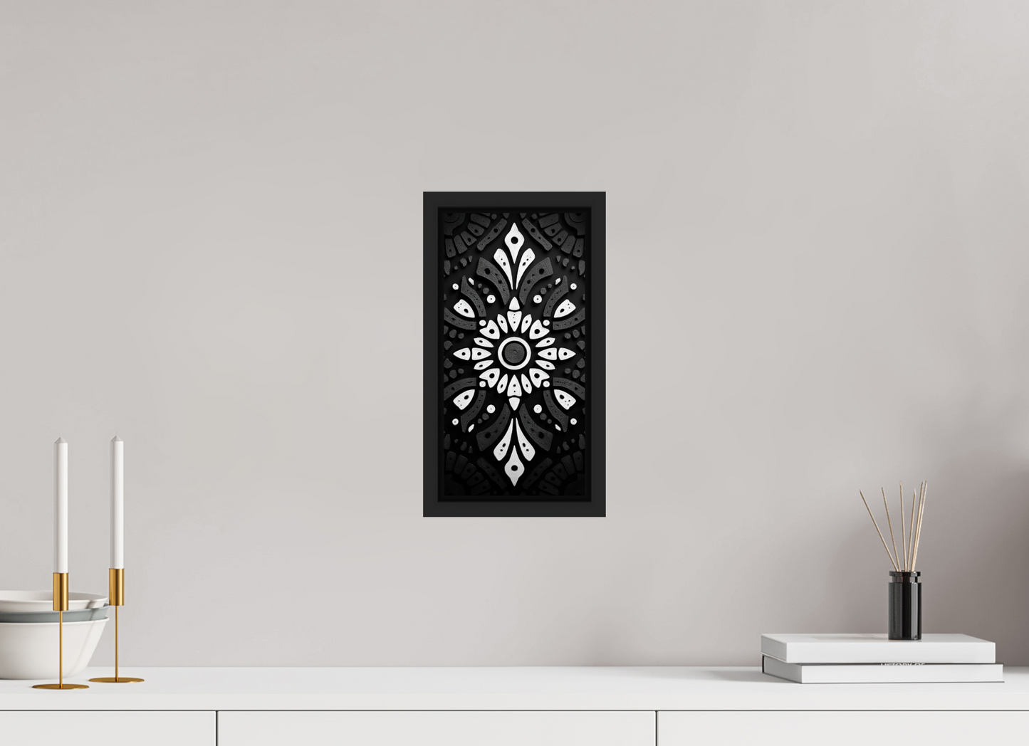 6 x 12″, Fine Art Print on Aluminum Dibond with Boarder Black & White Tribal 2