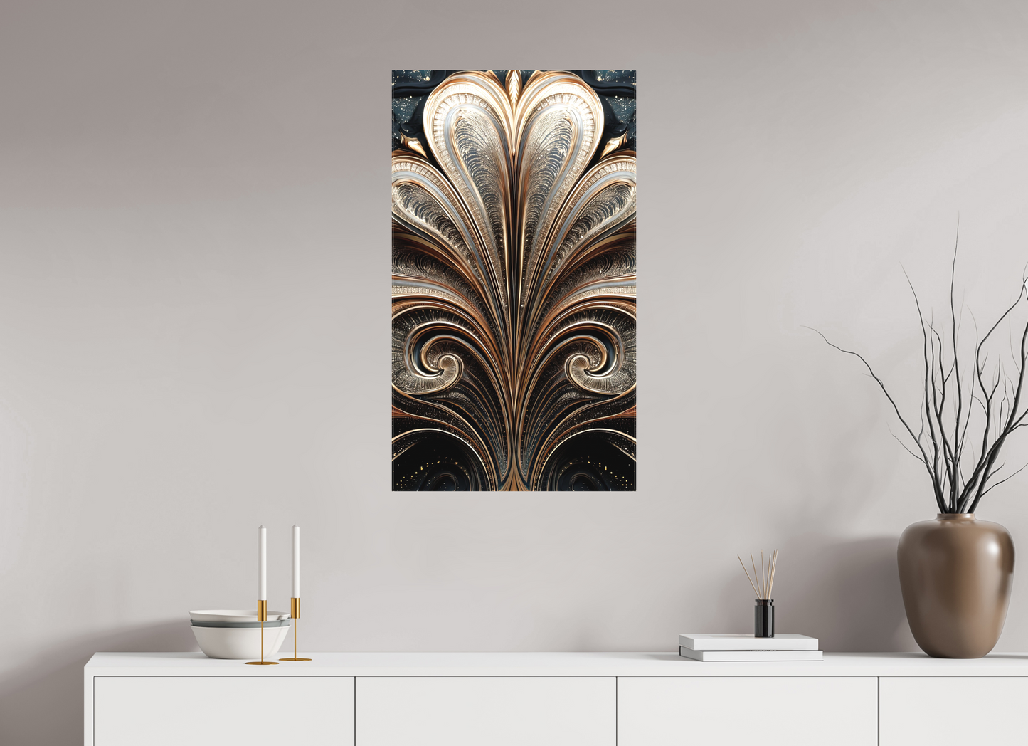 20 x 34.7″, Textile on Canvas Art Deco Abstract Flower 4