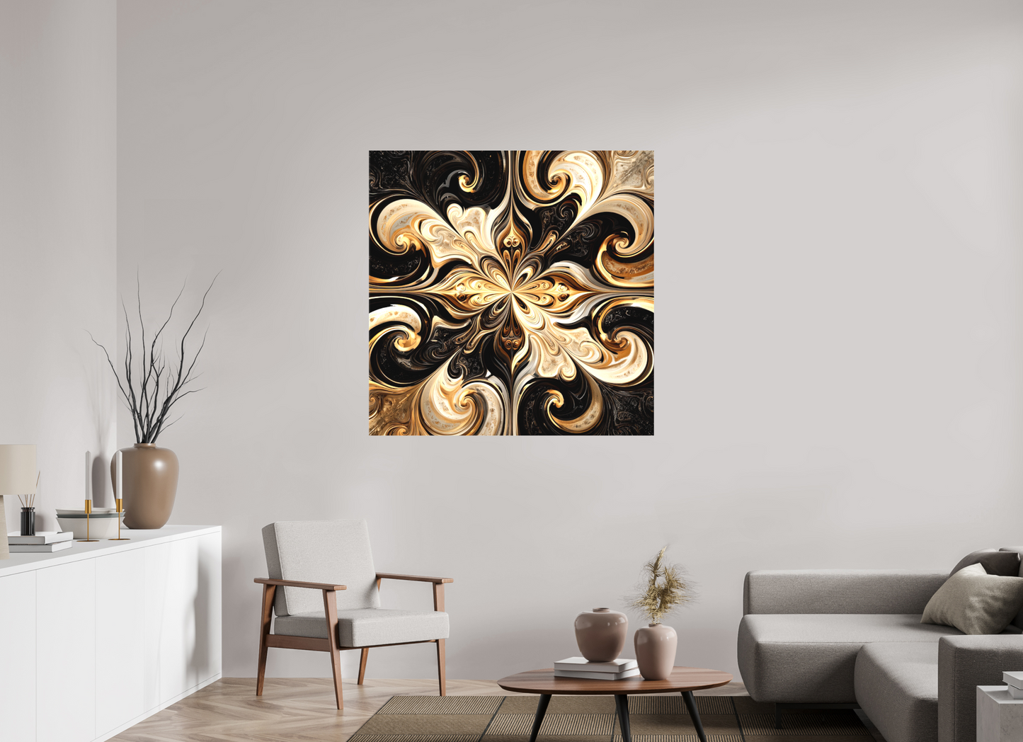 45 x 45″, Textile on Canvas Coffee & Cream