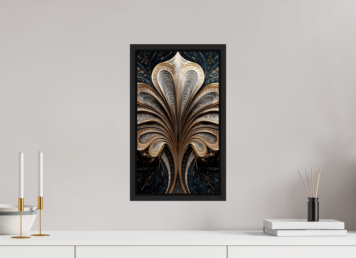 10 x 17.4″, Fine Art Print on Aluminum Dibond with Boarder Art Deco Abstract Flower 3