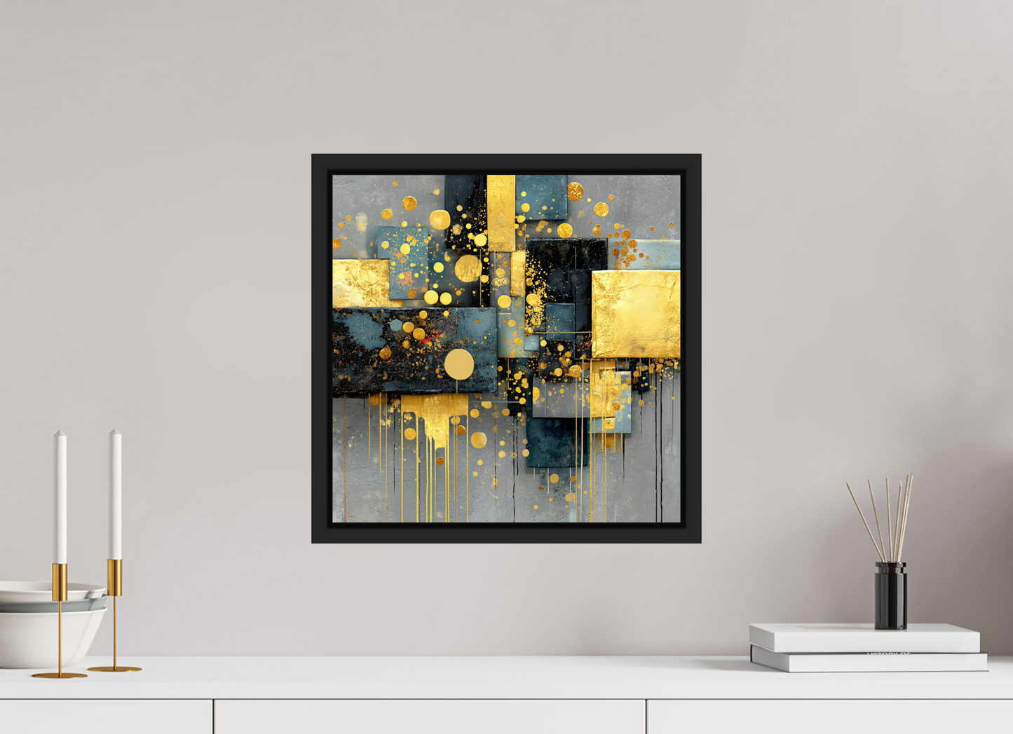 15 x 15″, Fine Art Print on Aluminum Dibond with Boarder Abstract Gold