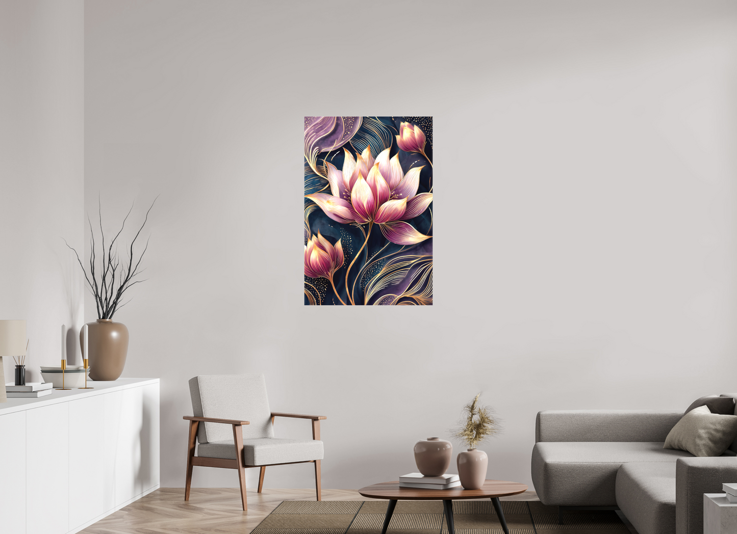 28 x 41.4″, Textile on Canvas Art Deco Purple Lotus
