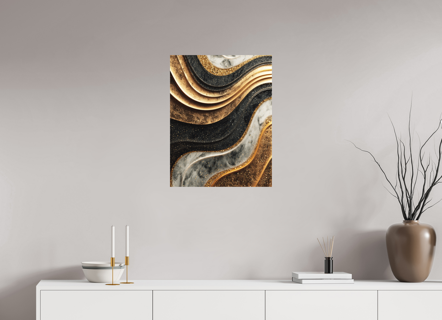 20 x 25.9″, Photo Print on Aluminum Backing Gold Marble Swirl