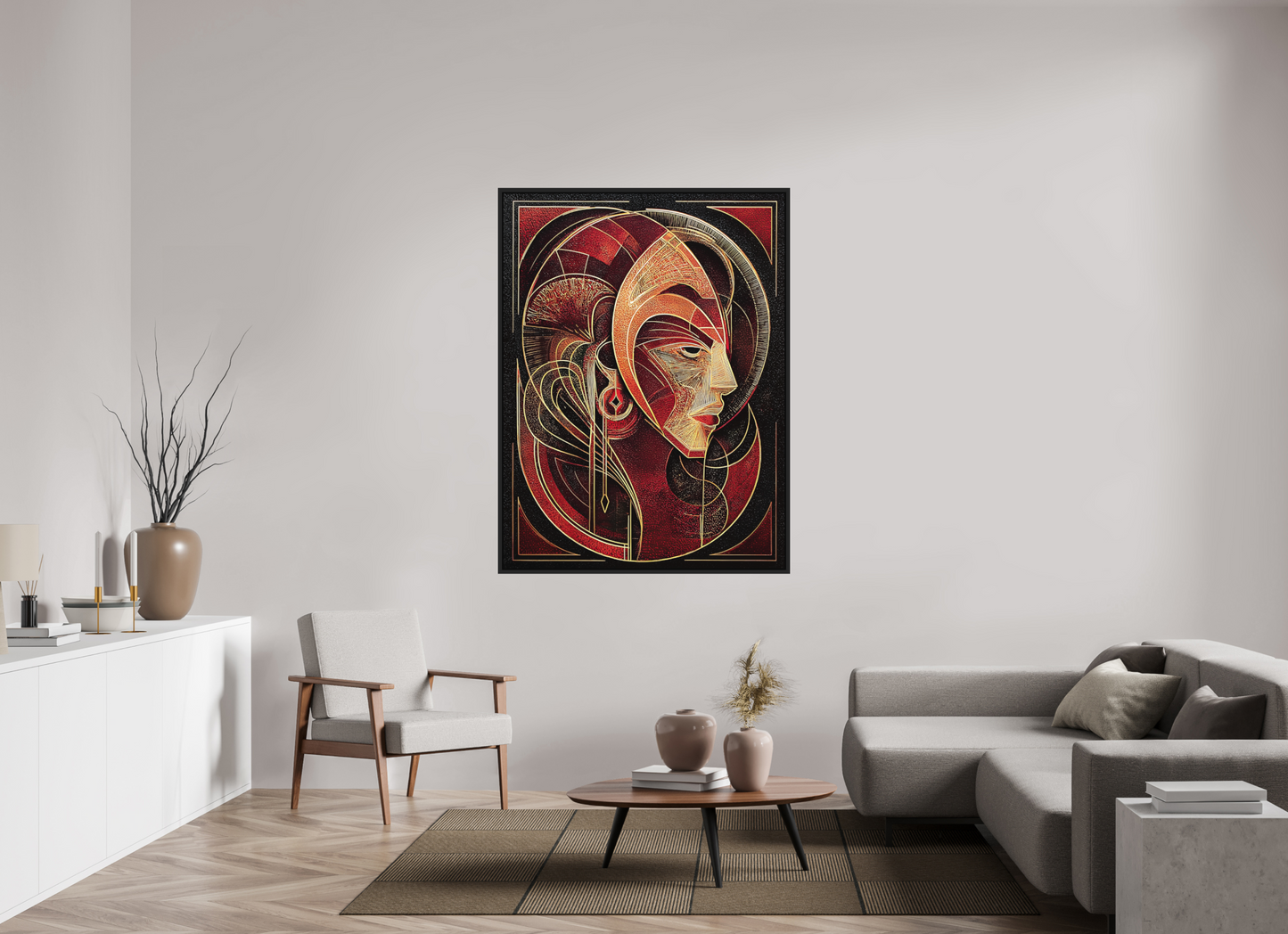 45 x 60″, Photo Print on Aluminum Backing with boarder Art Deco Face