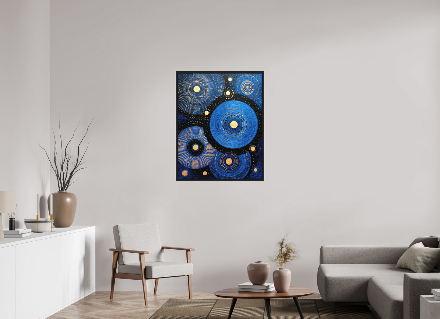31 x 39.1″, Photo Print on Aluminum Backing with boarder Blue Circles