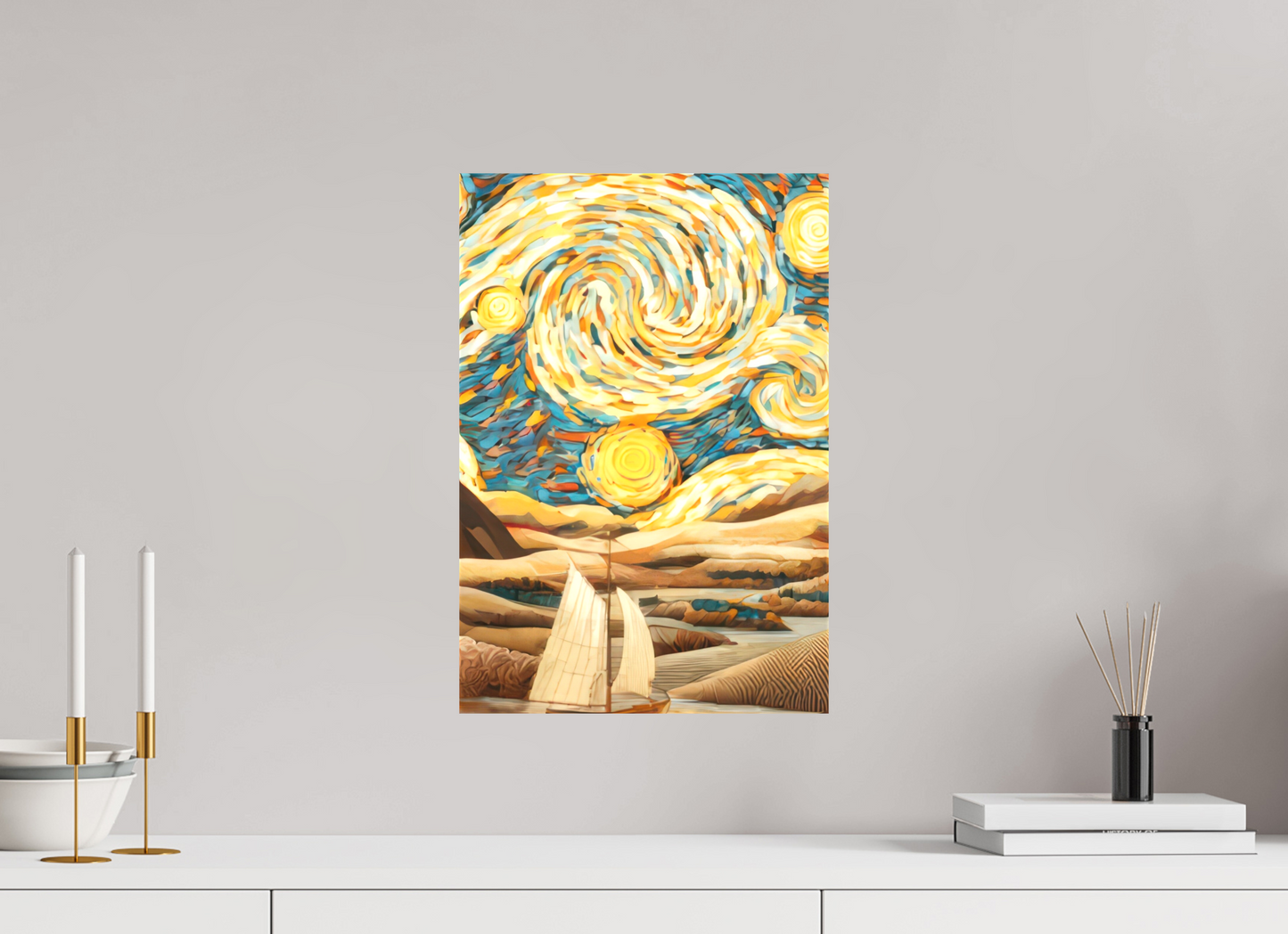 12 x 17.7″, Textile on Canvas Starry Night Desert