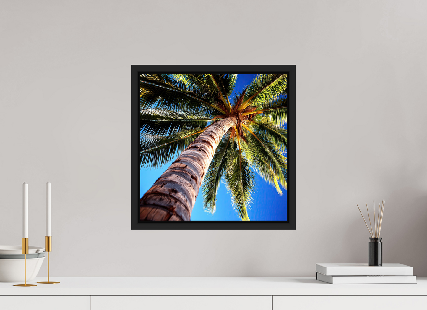 15 x 15″, Fine Art Print on Aluminum Dibond with Boarder Palm Tree