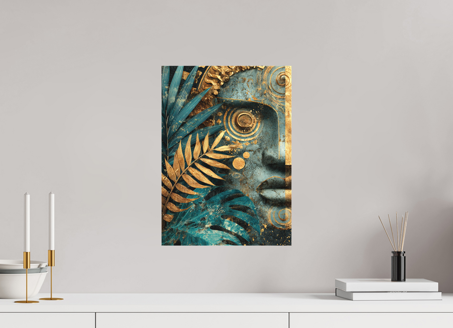 12 x 16.8″, Textile on Canvas Ancient Face 1