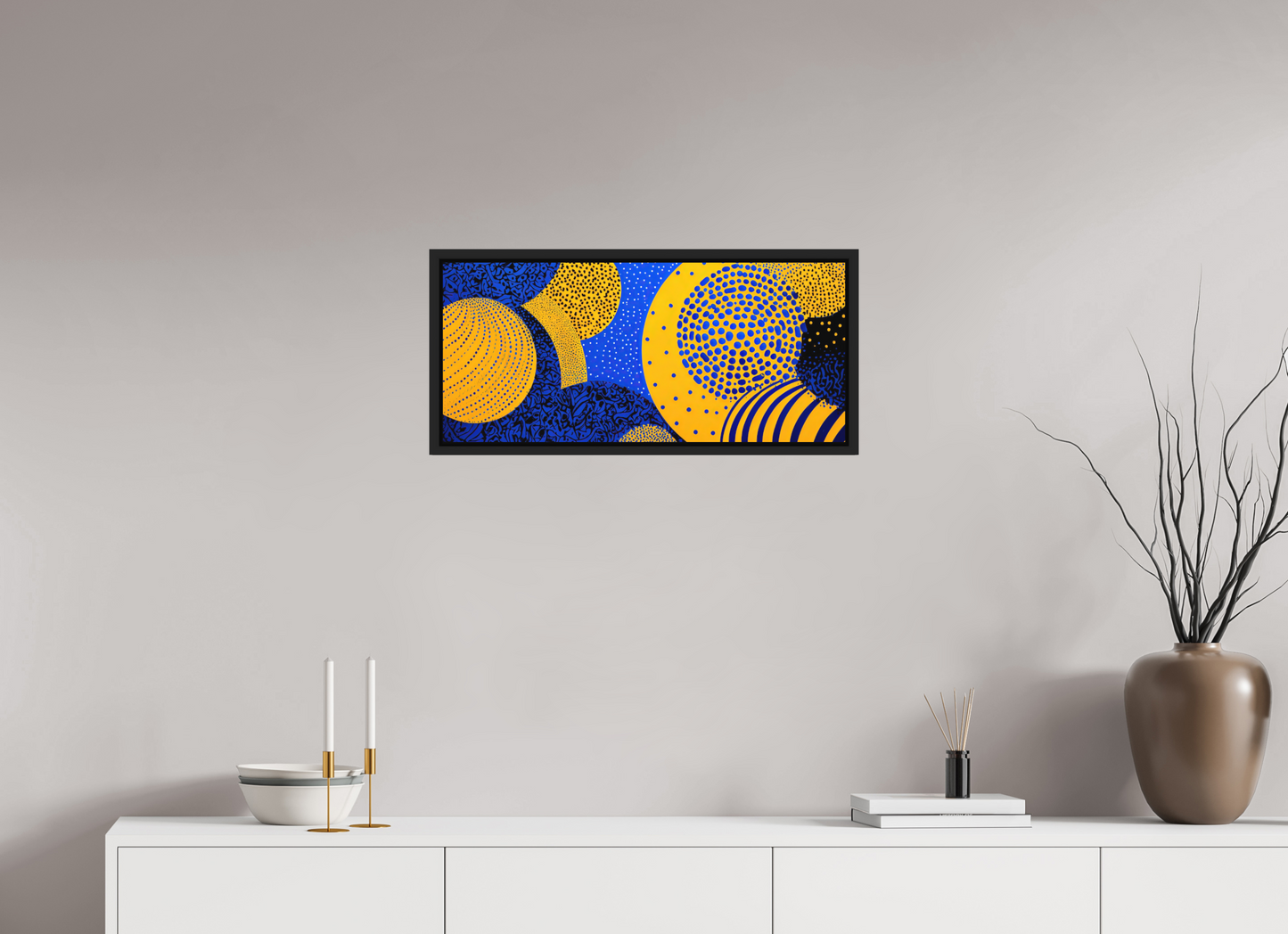 26.9 x 12″, Photo Print on Aluminum Backing with boarder Yellow & Blue 2