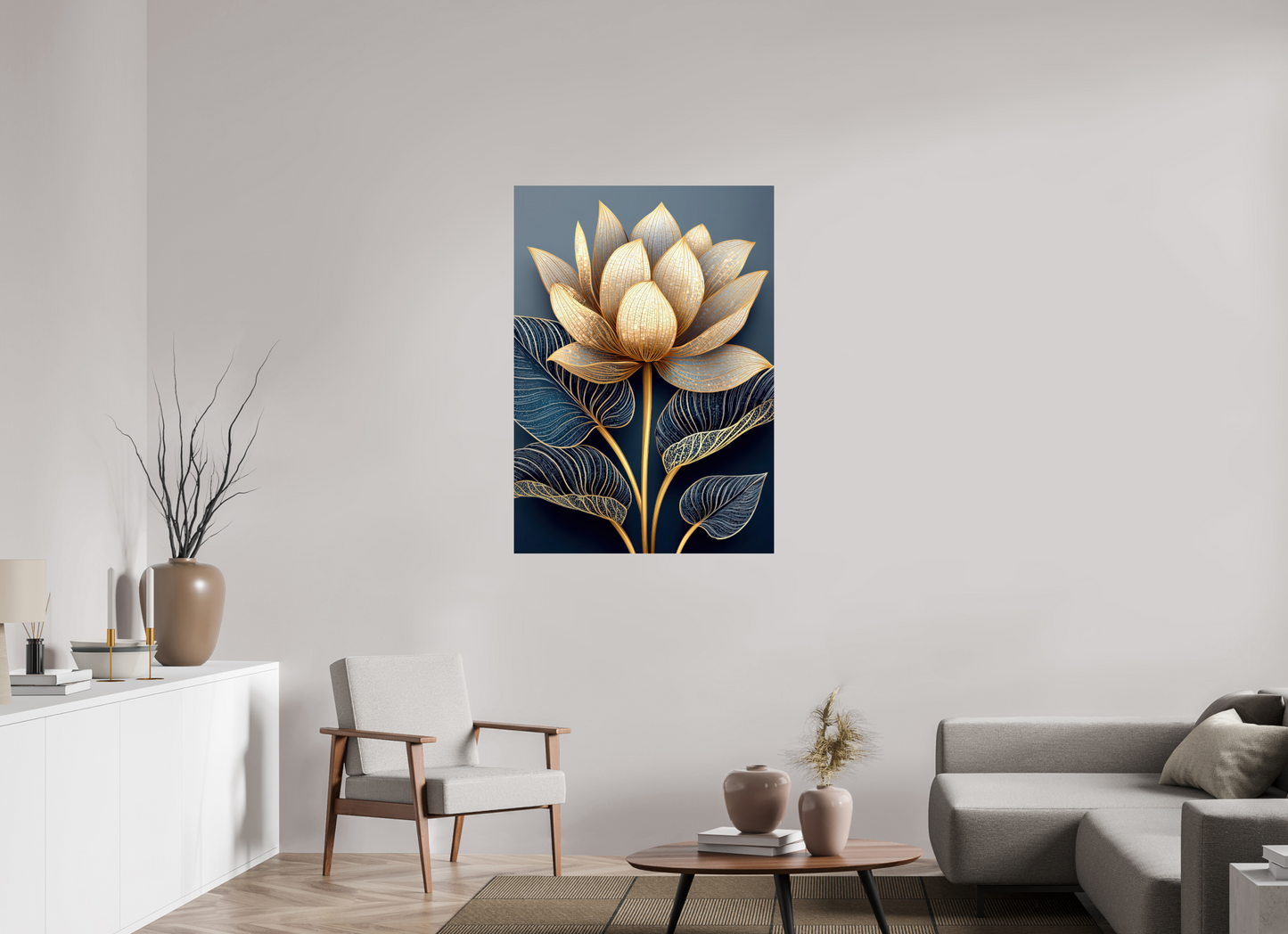 ISO A0 (84,1 x 118,9 cm), Fine Art Print On Aluminum Dibond Art Deco Lotus Flower
