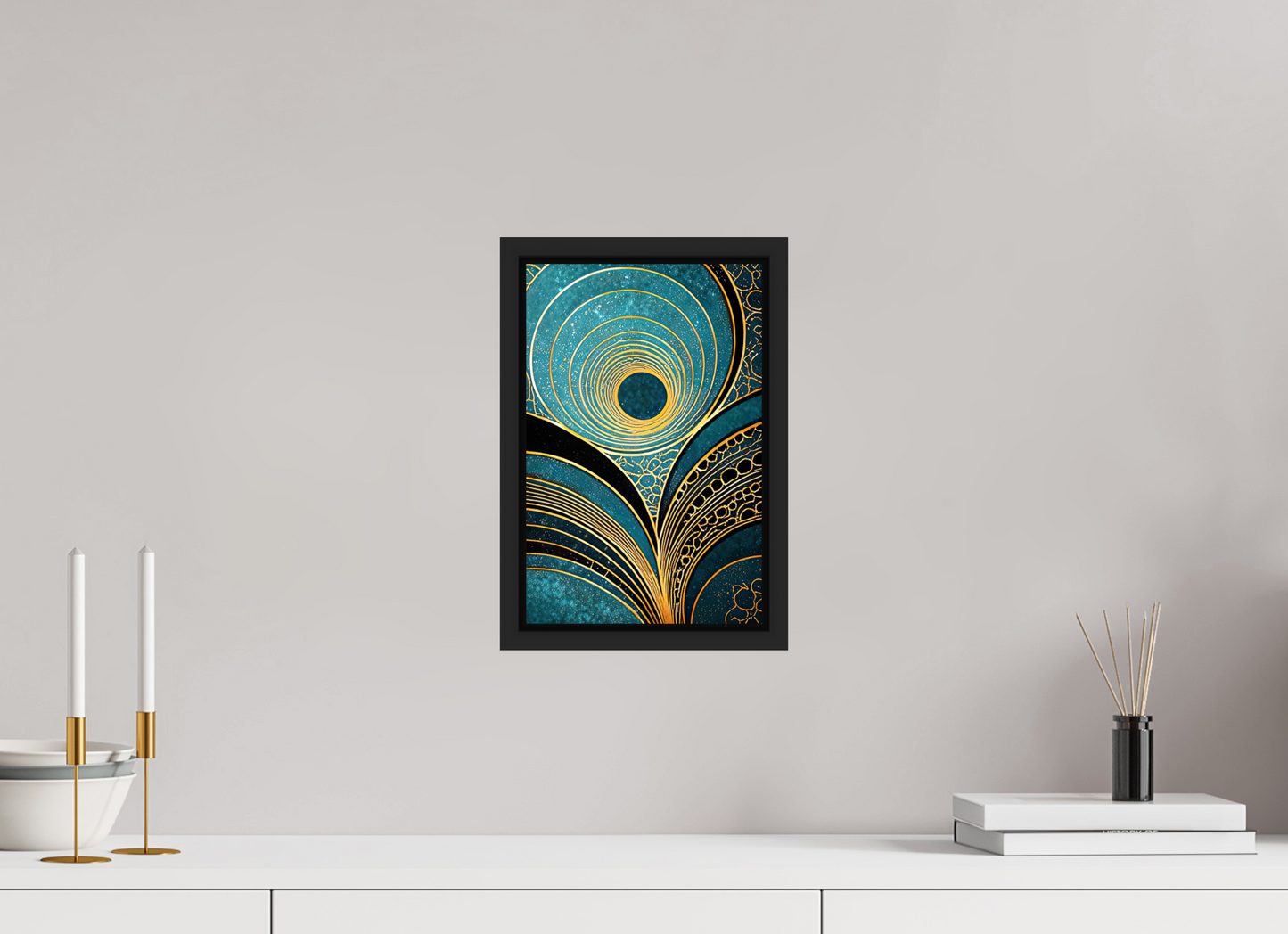 8 x 12.2″, Fine Art Print on Aluminum Dibond with Boarder Art Deco Teal 1