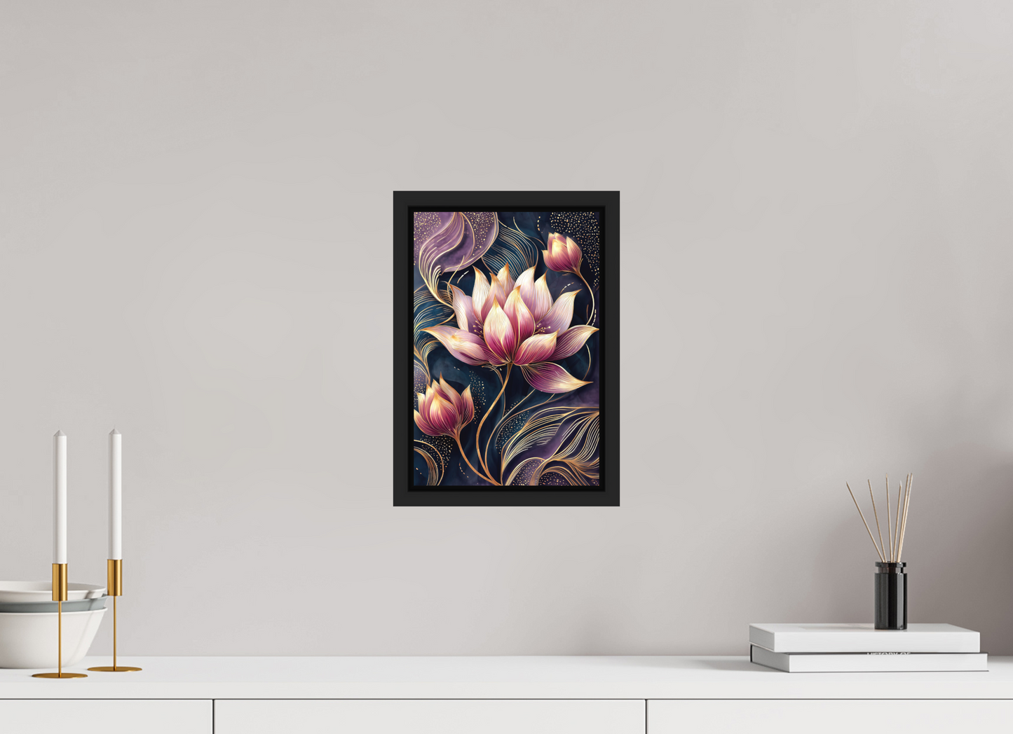 8 x 11.8″, Photo Print on Aluminum Backing with boarder Art Deco Purple Lotus
