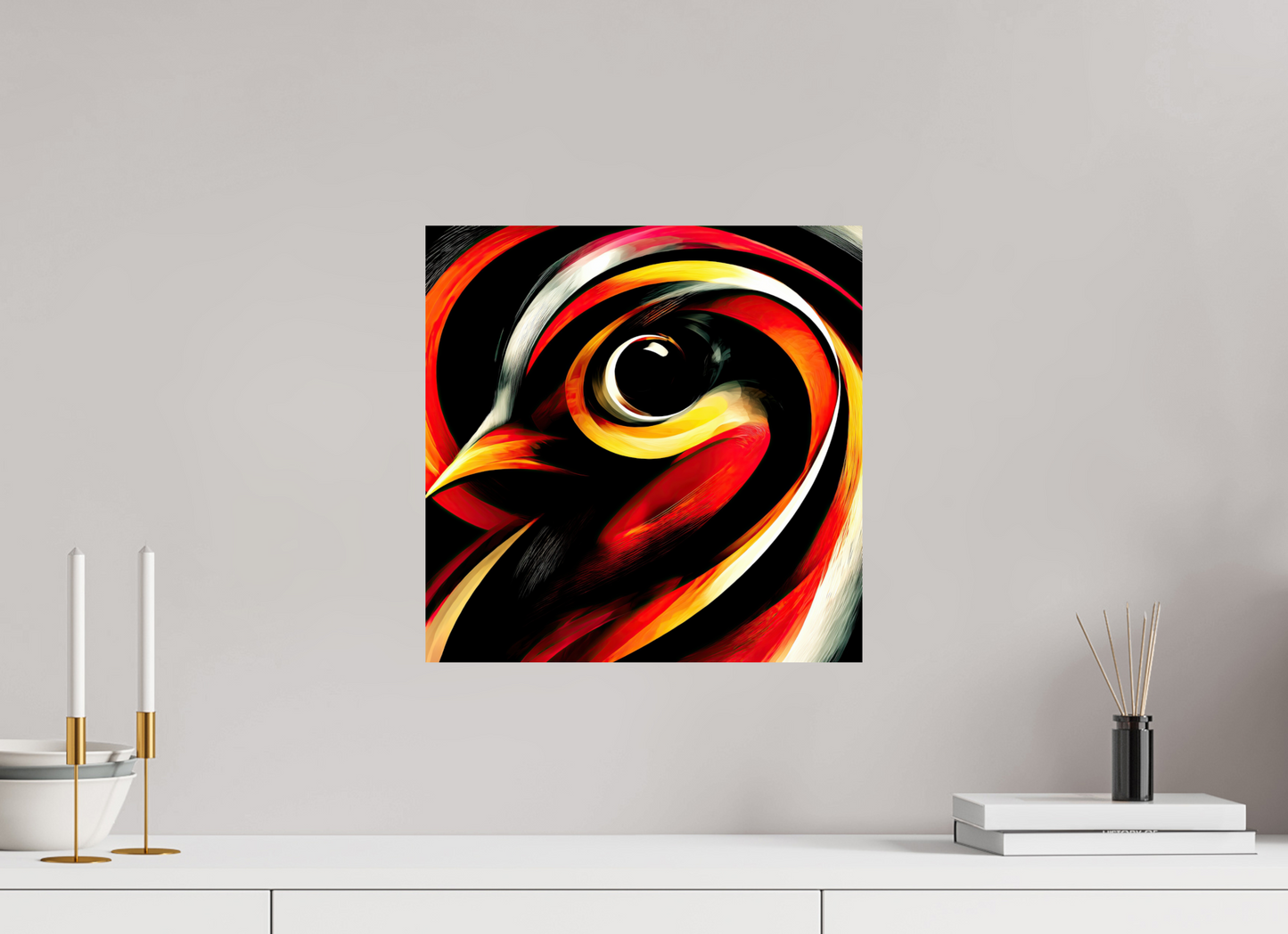 15 x 15″, Fine Art Print On Aluminum Dibond Abstract Bird