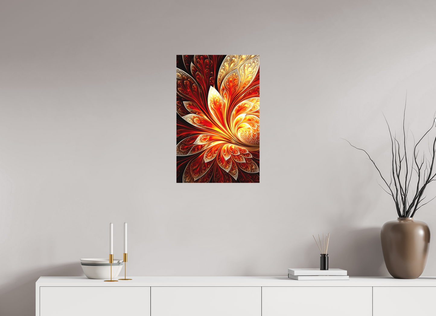 16 x 24.8″, Textile on Canvas Abstract Fire Flower