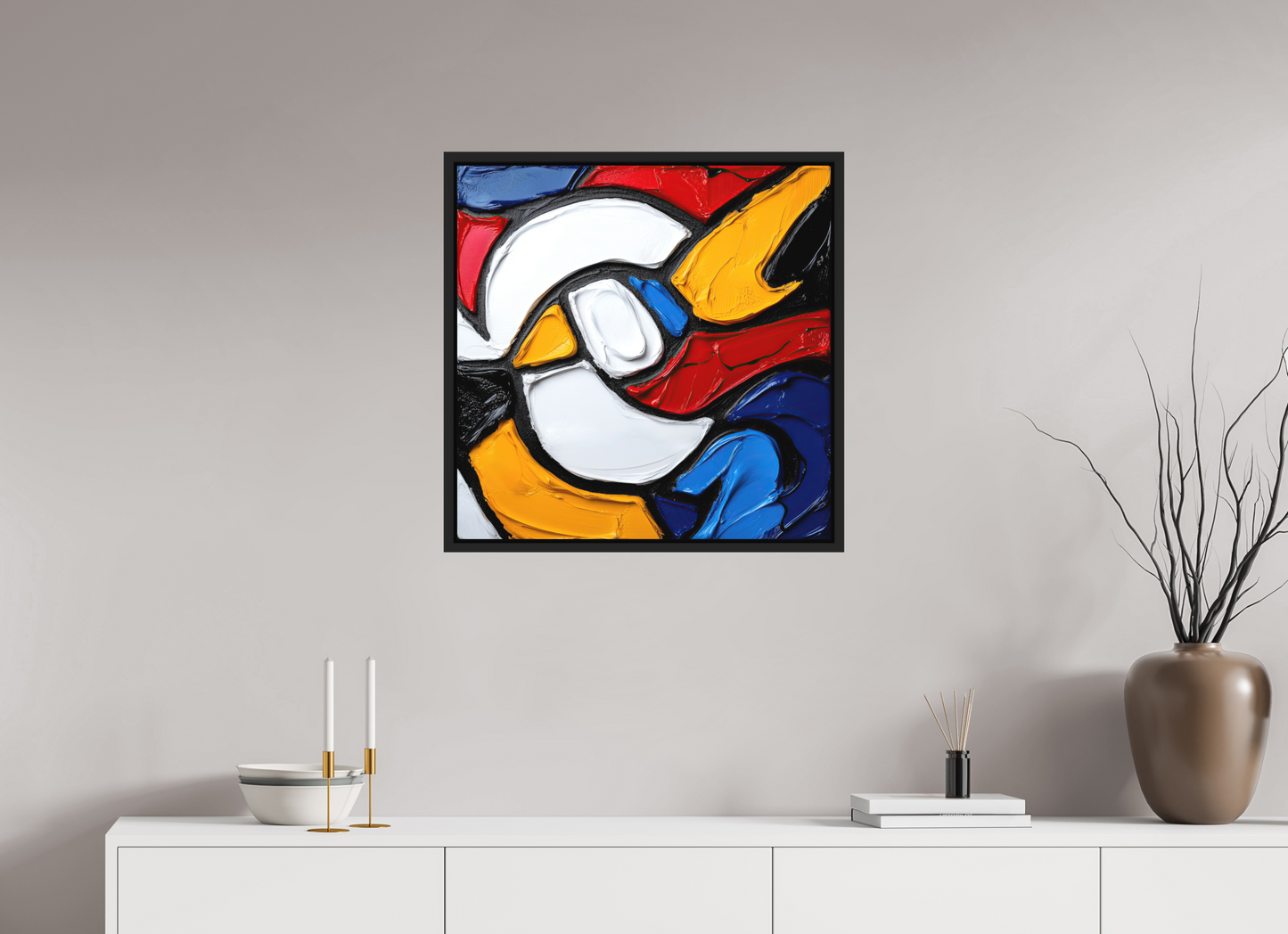 25 x 25″, Photo Print on Aluminum Backing with boarder Abstract Paint Bird