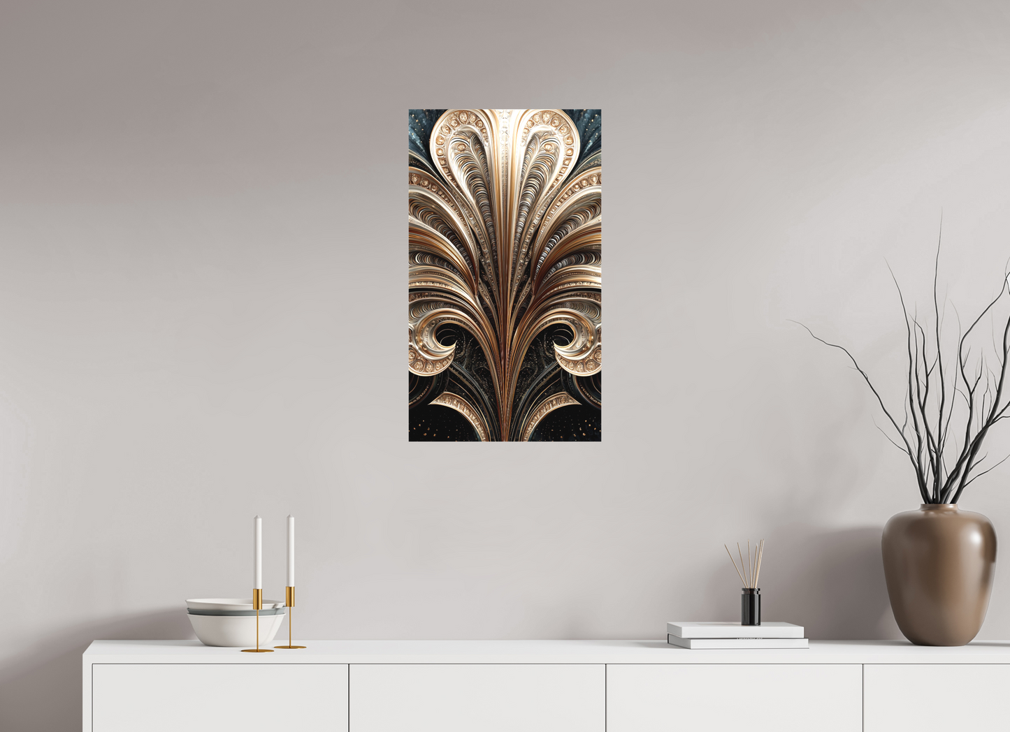 16 x 27.8″, Textile on Canvas Art Deco Abstract Flower 1