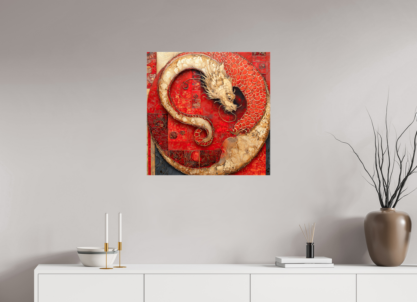 25 x 25″, Glossy Canvas Chinese Dragon