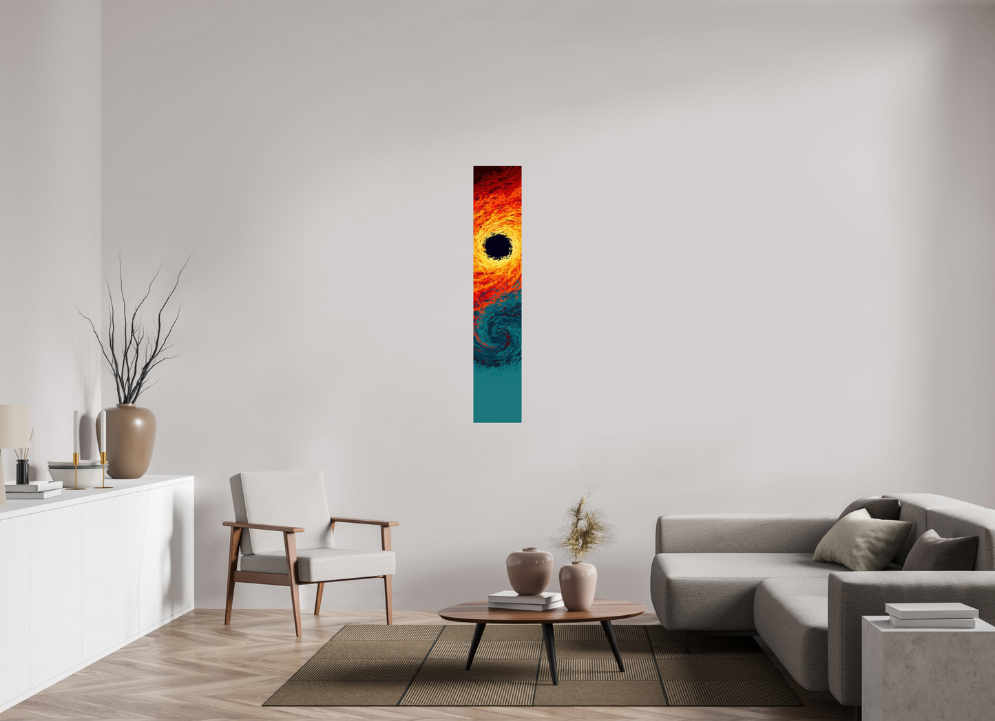 10 x 53.5″, Fine Art Print On Aluminum Dibond Abstract Fire & Ice Swirl
