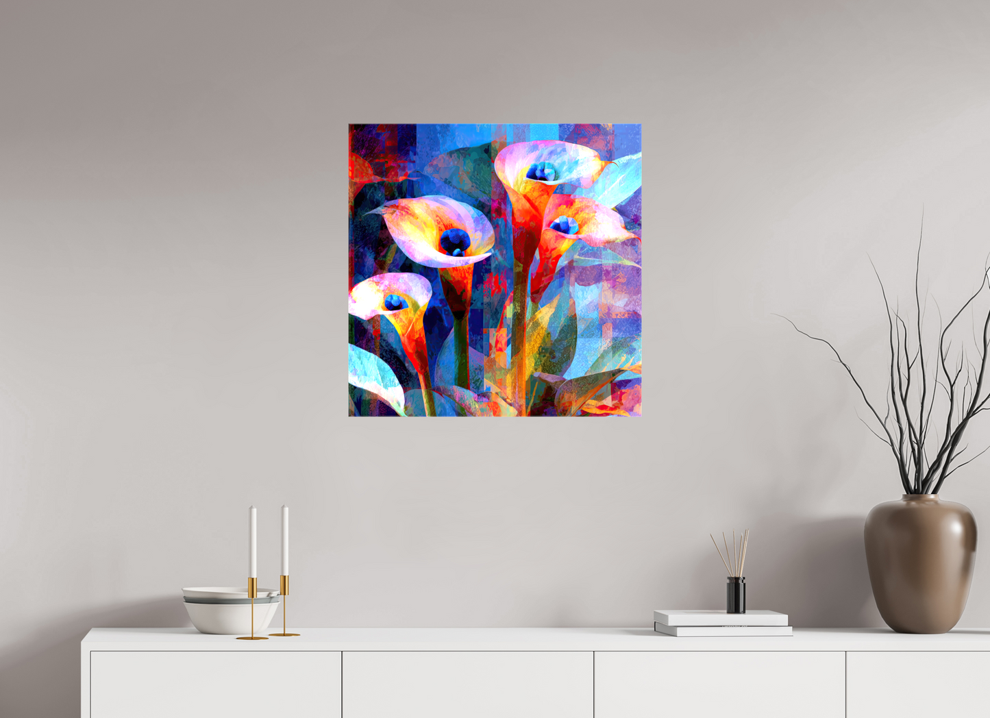 25 x 25″, Glossy Canvas Abstract Calla Lily Flowers