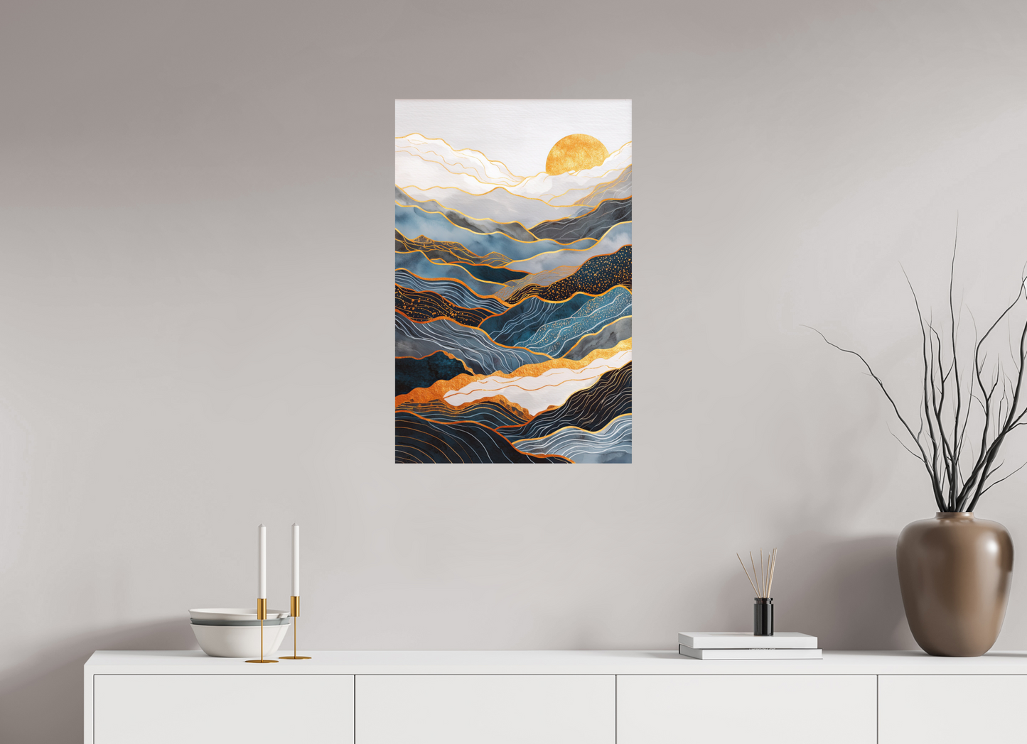 20 x 30.8″, Photo Print on Aluminum Backing Abstract Art Deco Mountains