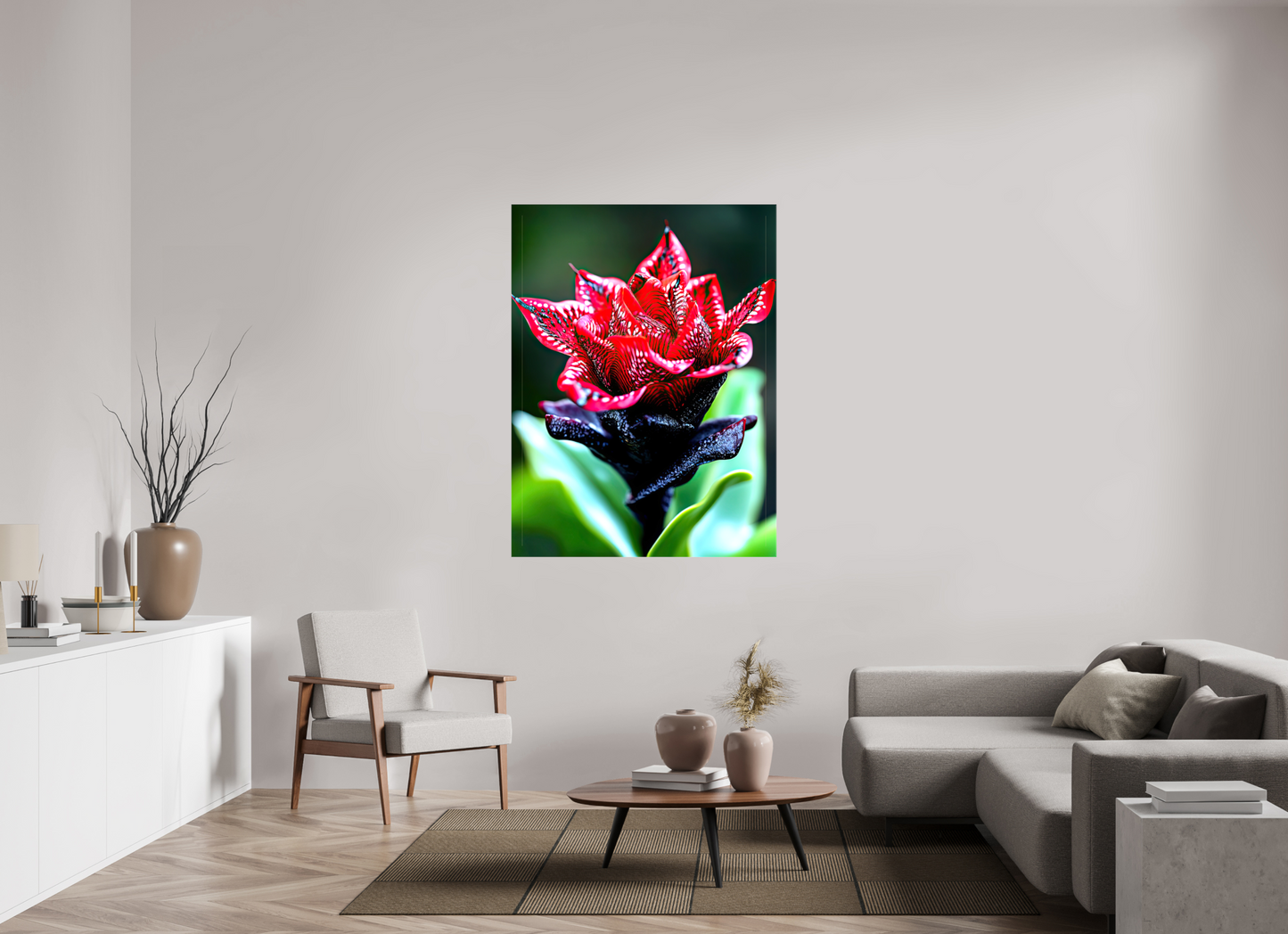 42 x 56″, Glossy Canvas Red Zebra Flower