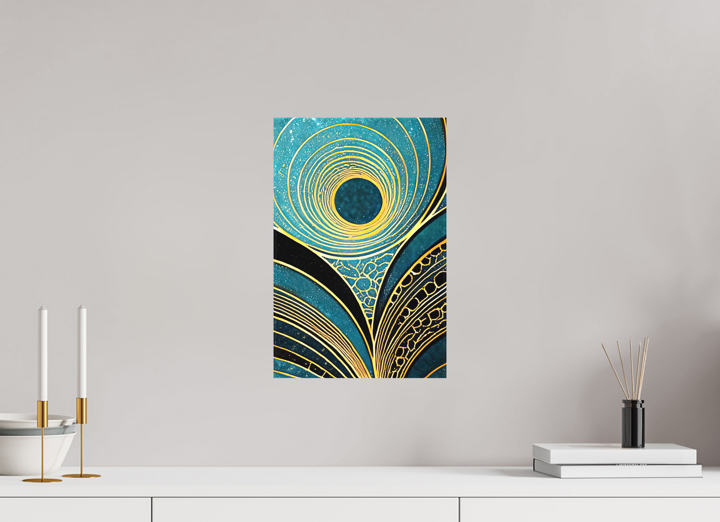 10 x 15.2″, Textile on Canvas Art Deco Teal 1